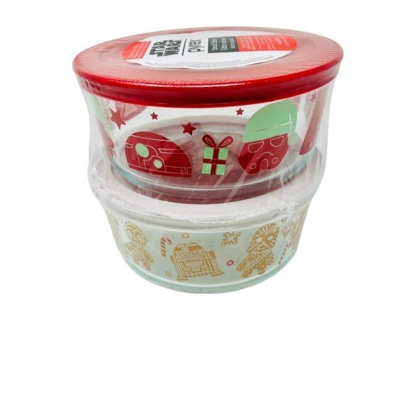 PYREX Star Wars 4-piece Round Decorated Glass Storage Holiday Set - Picture 6 of 9
